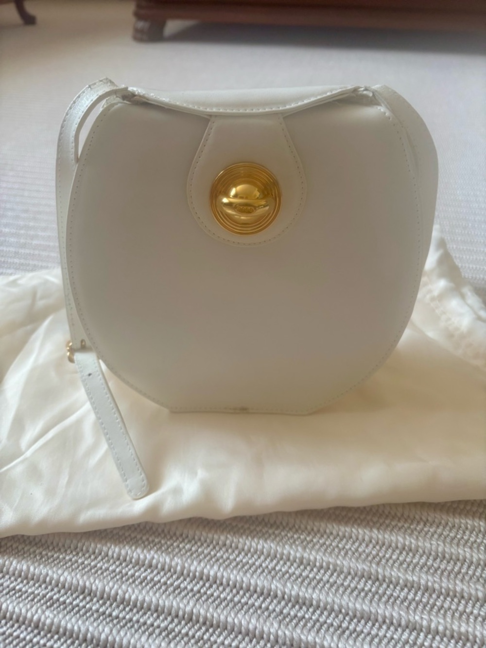 Vintage RODO White Leather Crossbody Bag with Gold Accent